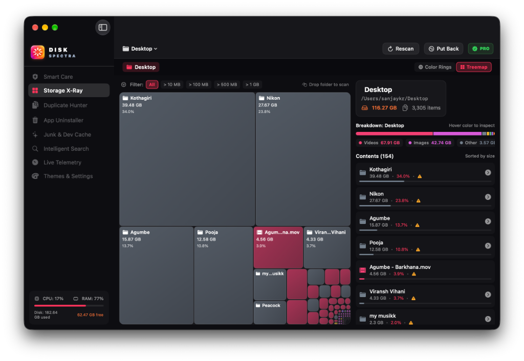 DiskSpectra Storage Visualizer Squarified Treemap View